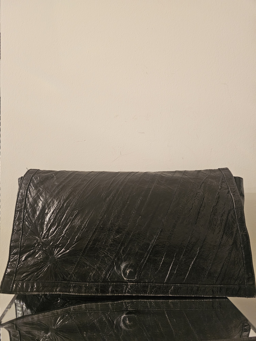 Black Eel Skin  Leather Fold-Over Clutch Wristlet
